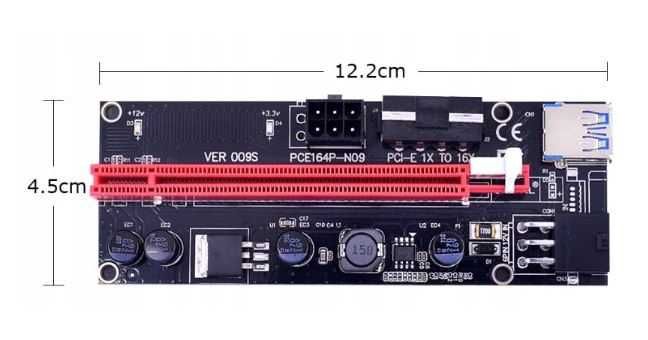 WYPRZEDAŻ Riser 009S USB3.0 PCI-E 1x-16x zasilany 6PIN SATA - 4 sztuki