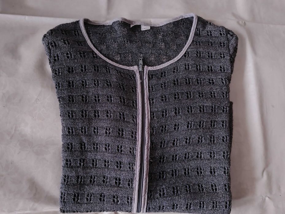 SUPER CENA Piękny sweterek XL kardigan narzutka ażurowy len + wiskoza