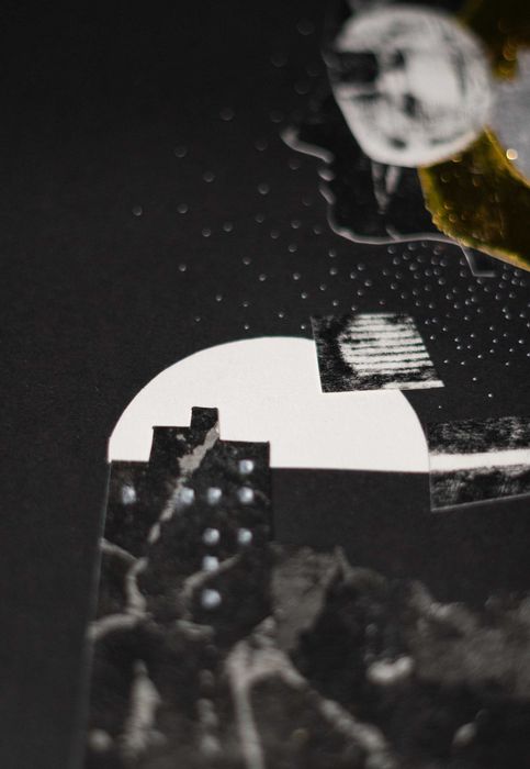 "Nocne rozmowy", kolaż, 21 x 29,7 cm, 2024.