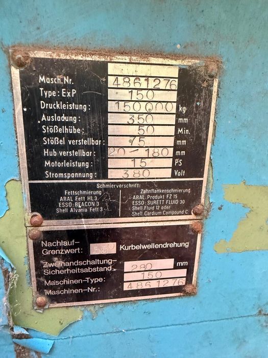 Prasa mimośrodowa Müller 150 ton – wykrawarka do metalu Gitterbox