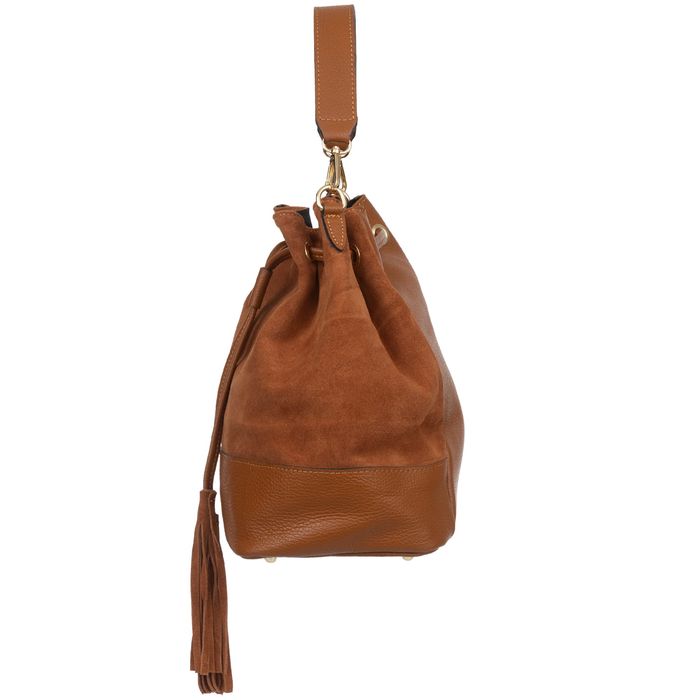 VERA PELLE torebka damska zamszowa kuferek z paskiem V490 brązowa