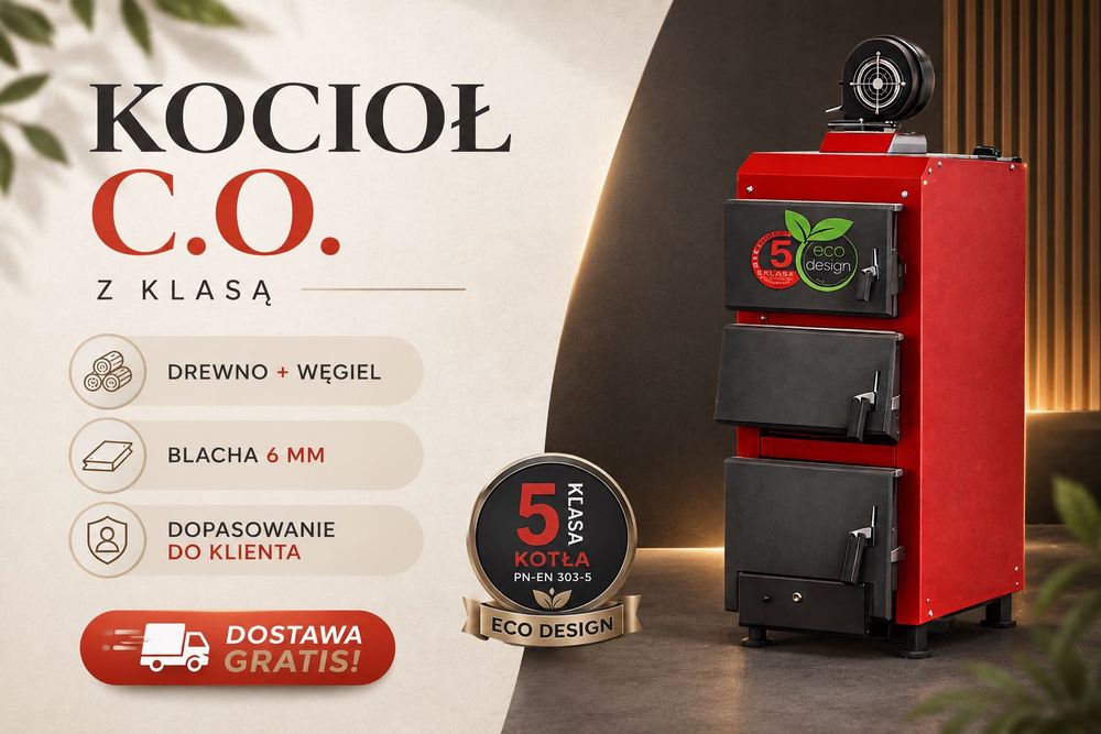 Kocioł C.O. 19kW na drewno i węgiel, piec 4 kanałowy, duży zasyp, szybka dostawa 48h