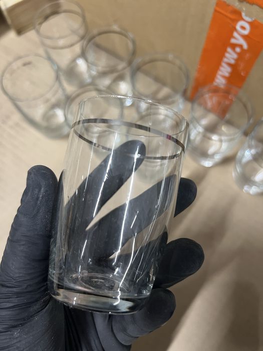 Szklanki kubeczki szkło literatki retro vintage PRL srebrny pasek