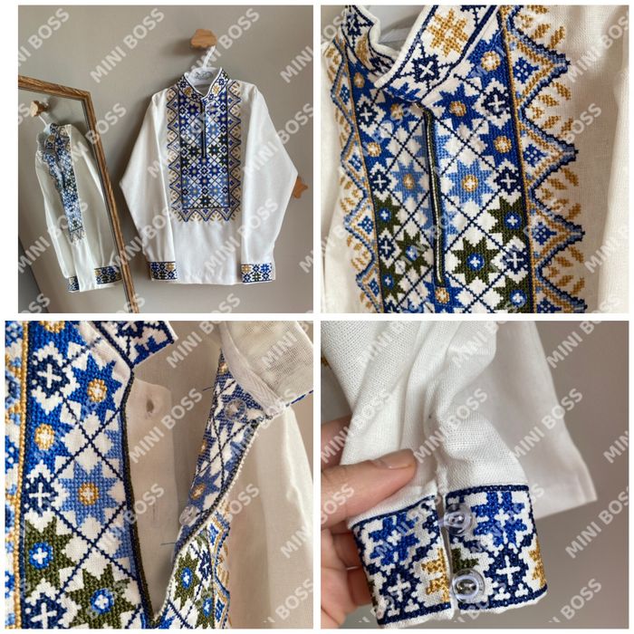 Лляна дитяча вишиванка для хлопчика з довгим рукавом