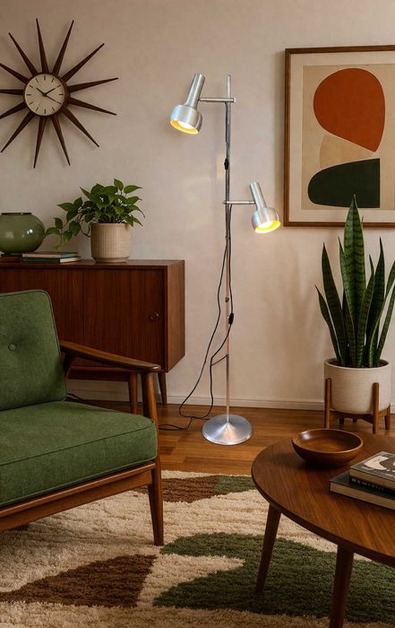 Leclaire&Schäfer lampa podłogowa Vintage dwa reflektory lata 70-te Spacer Age