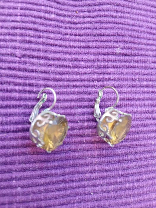 Brincos de Cristal Citrico e Prata Esterlina