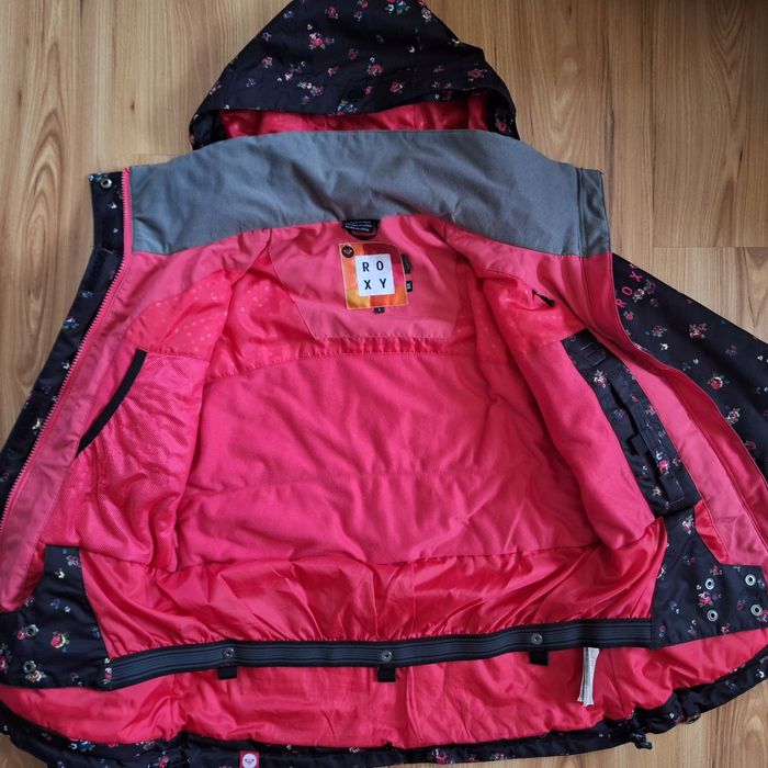 Kurtka narciarska, 8K, czarna w różyczki (Roxy) S