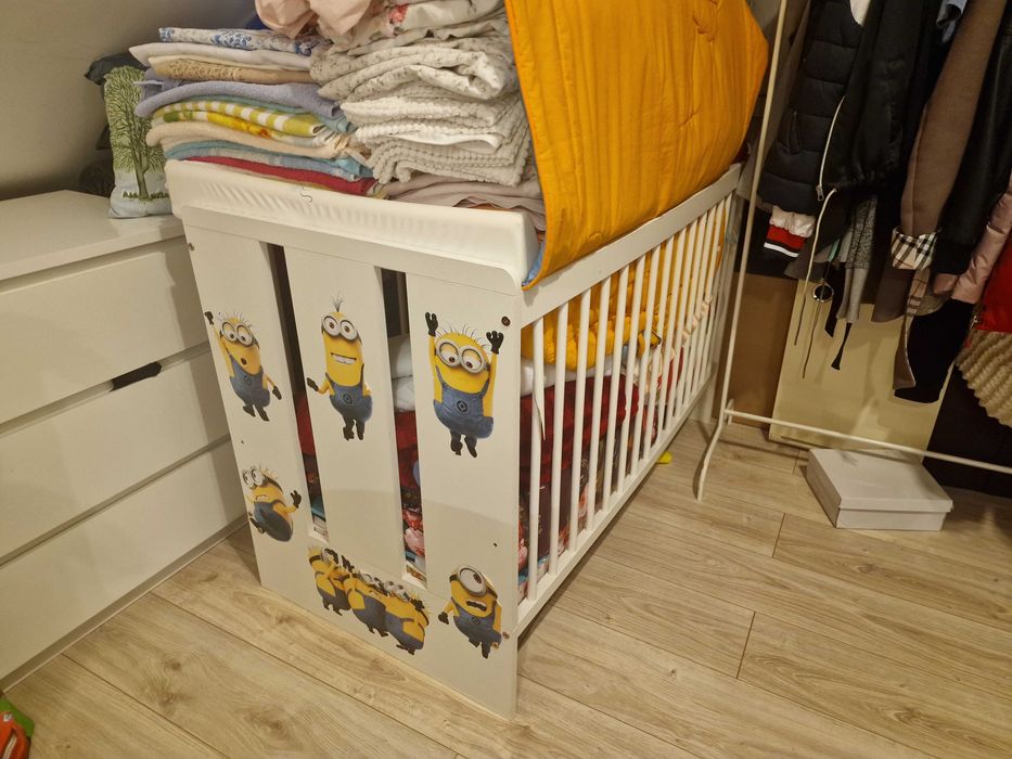 Łóżeczko dziecięce 90/140/100 - Białe + Materac ! Minionki