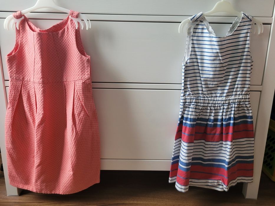 Sukienka lato Zara 116/122 w paski bawełna kokardki 2 szt
