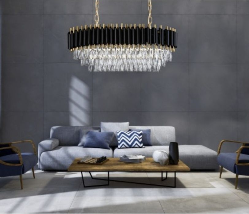 Lampa wisząca żyrandol kryształowy czarno-złoty