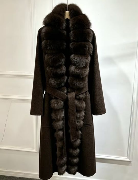 Kontantto plaszcz kaszmirowy czekoladowy  futro lis braz xs-3xl