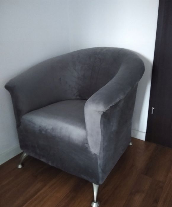 Nowy Premium WELUROWY Pokrowiec szary na fotel glamour