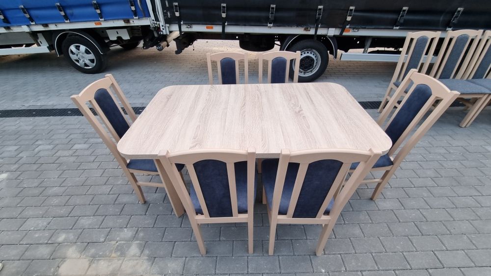 Nowe: Stół 80x140/180 + 6 krzeseł, sonoma + metaliczny granat ,TRANSPL