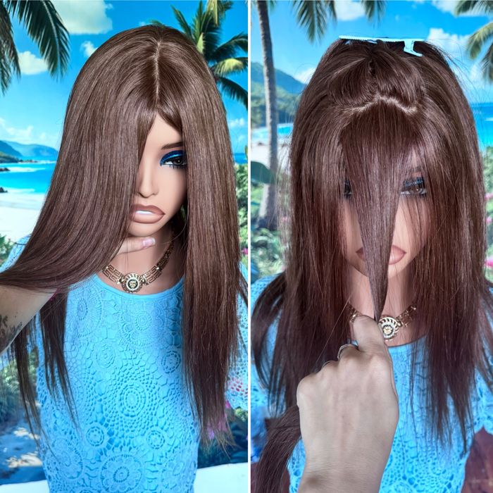 Натуральная большая накладка парик шёлк основа кожа славянка волос 55с