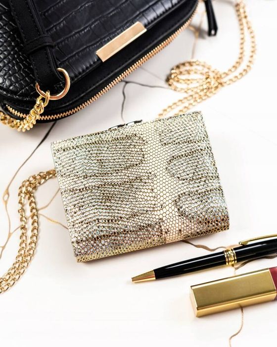 mały, skórzany portfel damski na zatrzask i bigiel - lorenti