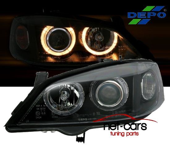 Reflektory lampy przednie przód OPEL ASTRA G ANGEL EYES XENON czarne