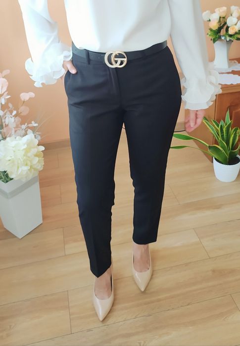 Eleganckie spodnie w kant czarne 36 S do kostek