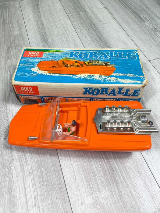 Stara zabawkowa łódka PIKO Koralle DDR vintage PRL z pudełkiem