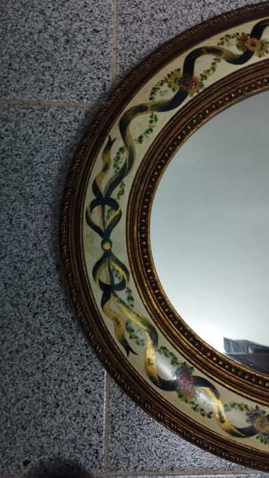 Espelho Antigo com moldura pintada a mão