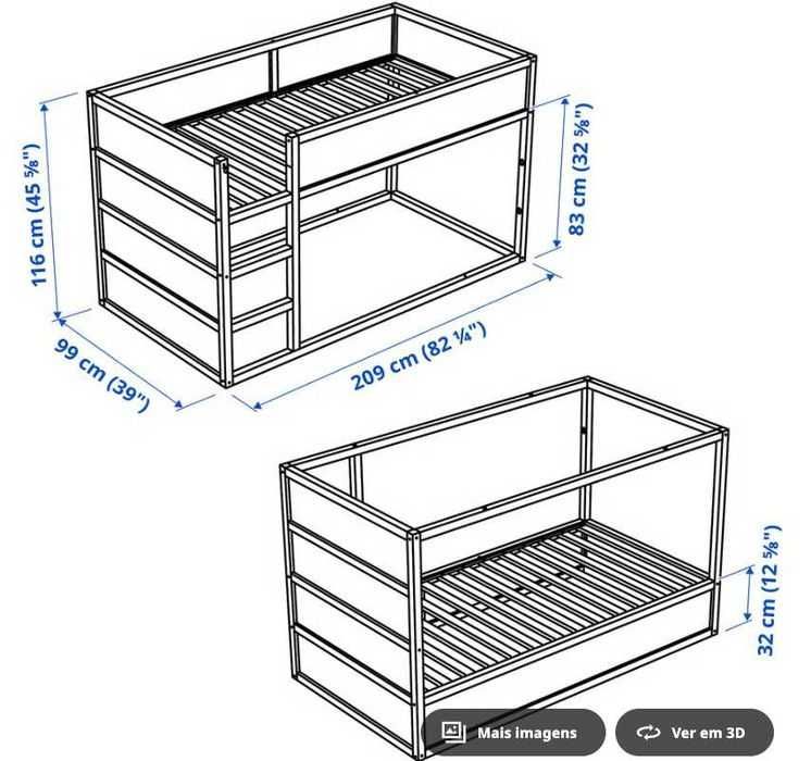 Cama de beliche IKEA  Kura 90 x 200 cm como novo