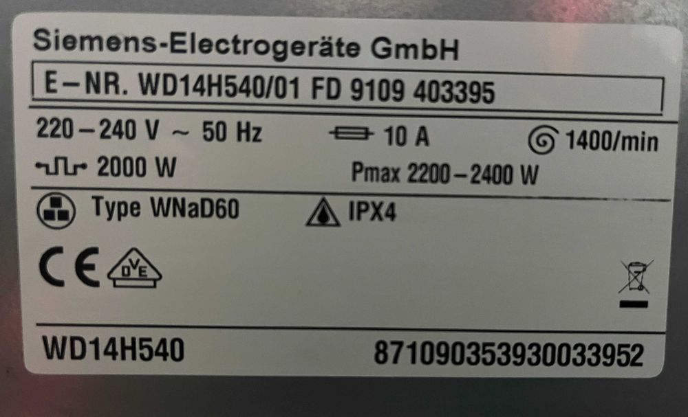 Пральна стиральная машина з сушкою 2в1 Siemens IQ700 WD14H540
