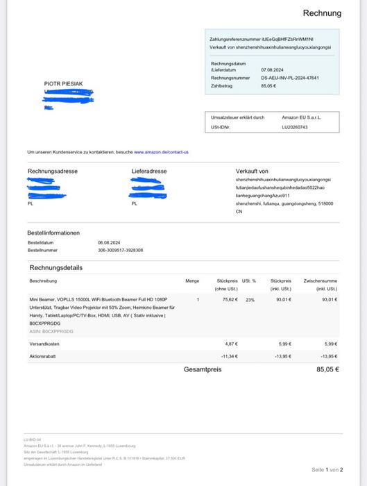 Projektor FHD do 210 cali