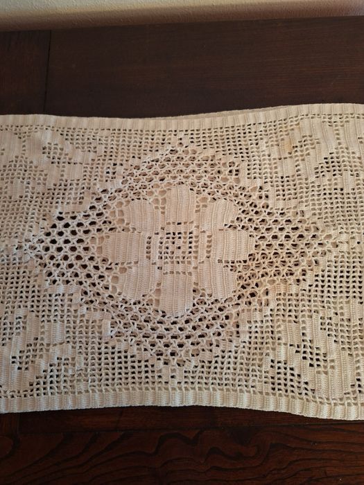 Passadeira Mesa Crochê Cru 200x30cm Flor Central Ponto Filé Antiga 2 Metros