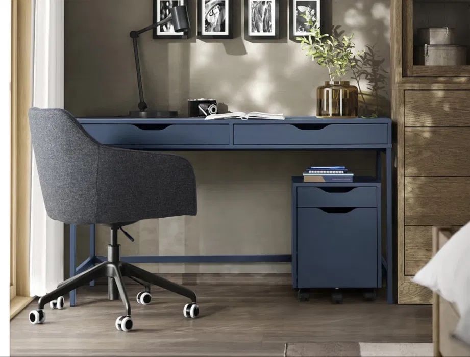 Biurko alex ikea + komoda na kółkach granatowe