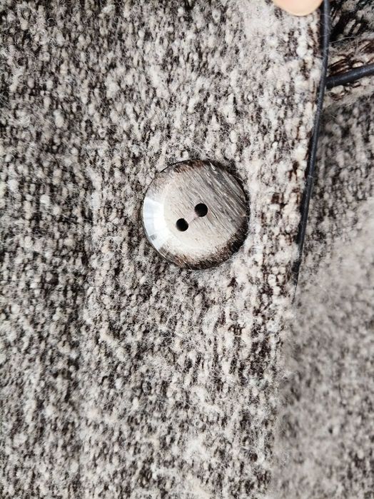 Wełniany damski płaszcz, klasyczny z kapturem, szary, M/L