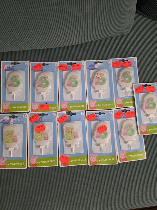 Świeczki, świeczka, Świnka Peppa Pig, zestaw 11 świeczek, z numerkami numerami numer data urodzin, urodziny, impreza