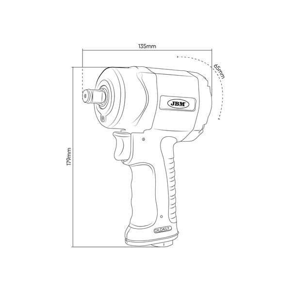 (Com Iva) Pistola Chave de Impacto Pneumática Modelo Nano MINI 1/2" 1200NM JBM