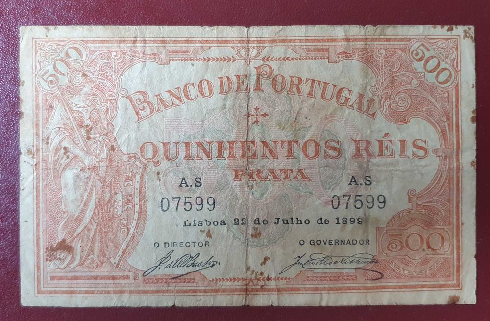 Nota de 500 Réis do Banco de Portugal 1899 - RARA