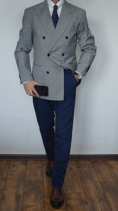 Marynarka dwurzędowa These Glory Days Rozmiar 54 Wełna Jasnoszara