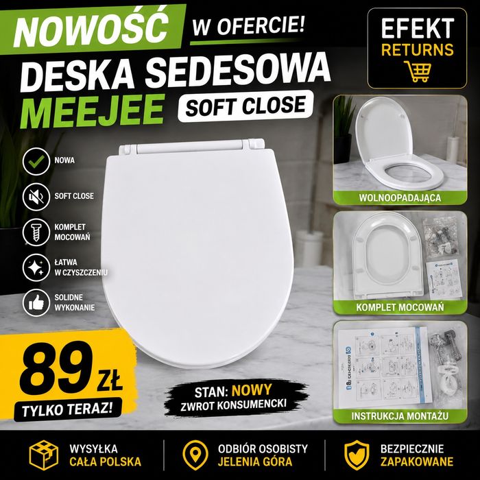 Deska sedesowa Meejee Soft Close biała nowa