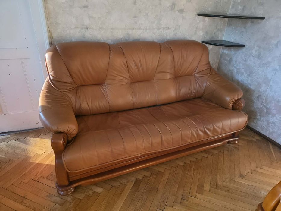 Komplet wypoczynkowy skókra sofa + 2 fotele