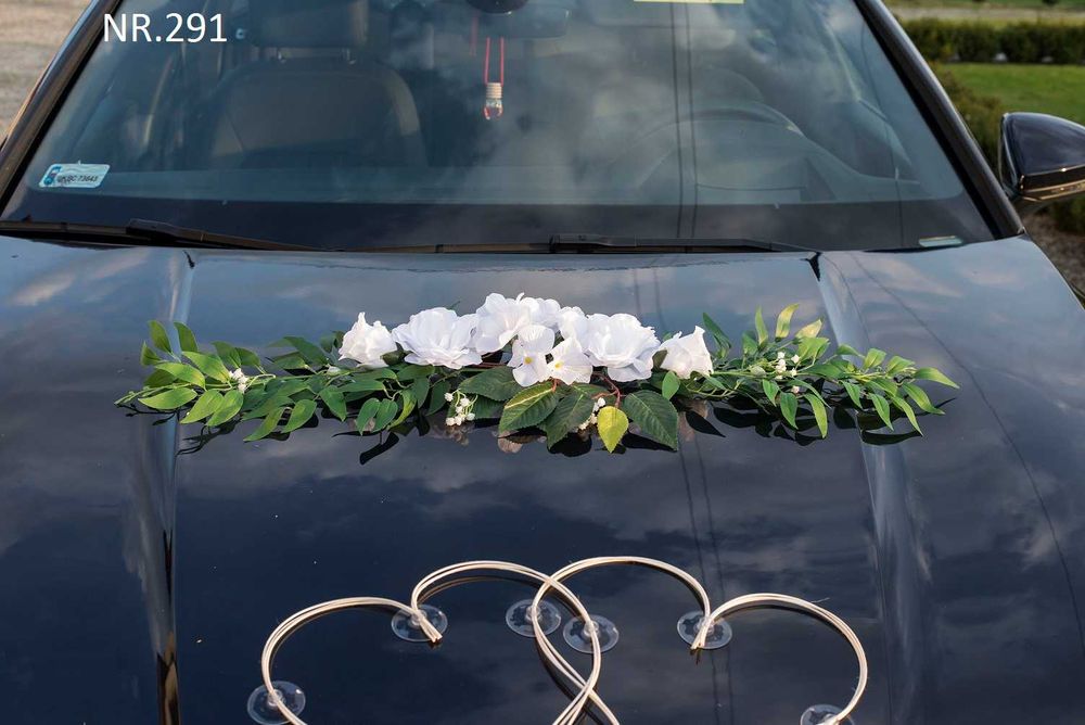 Dekoracja na samochód Młodej Pary.Ozdoby,Stroik.Łatwy montaż 291
