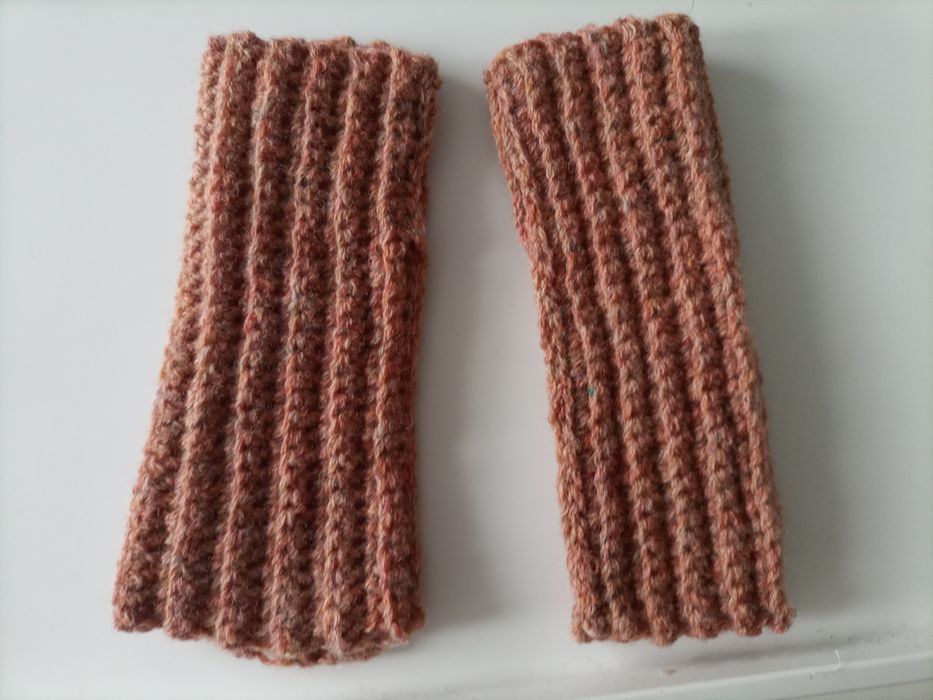 Handmade długie mitenki rękawiczki pomarańczowe grube