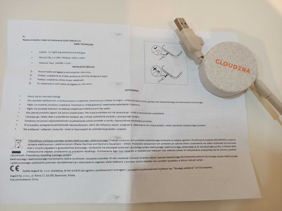 Kabel, przewód zwijany SLOPI 09175-17, USB-A i USB-C do USB-C i Lightning Apple - 1m