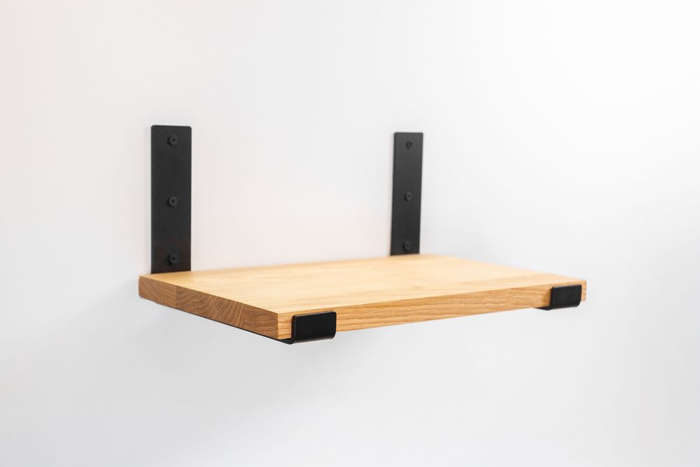 Loftowa półka dębowa z czarnymi podpórkami 35x20 cm LOFT DĄB