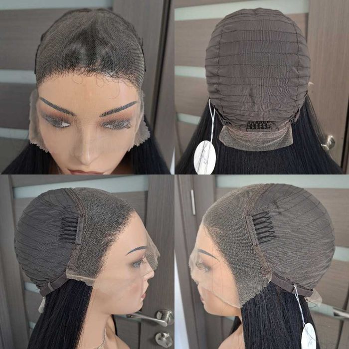 Peruca longa preta com renda