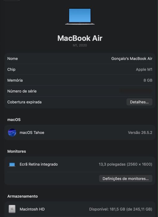 Macbook Air M1 8GB 256GB como Novo