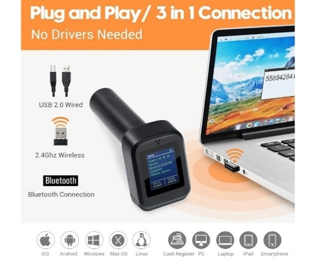 Leitor de código de barras Tera 2D HW006, sem fio, leitor de código QR