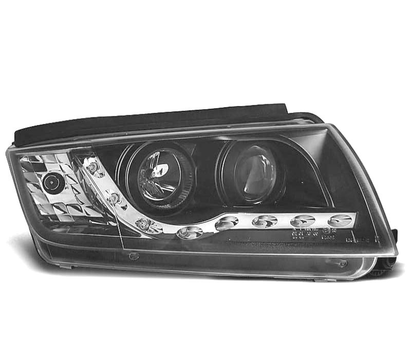 FARÓIS COM LUZ DIURNA LED SKODA FABIA 99-07 FUNDO PRETO