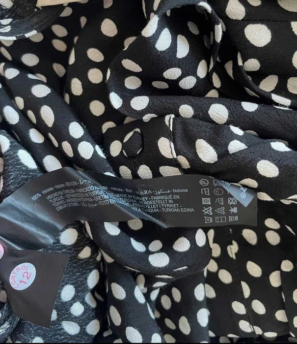 Zara czarna w białe kropki groszki sukienka MIDI maxi wiskoza M