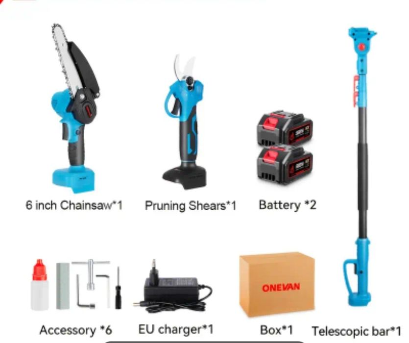 Akumulatorowy sekator piła łańcuchowa na wysięgniku 2m  + 2 aku