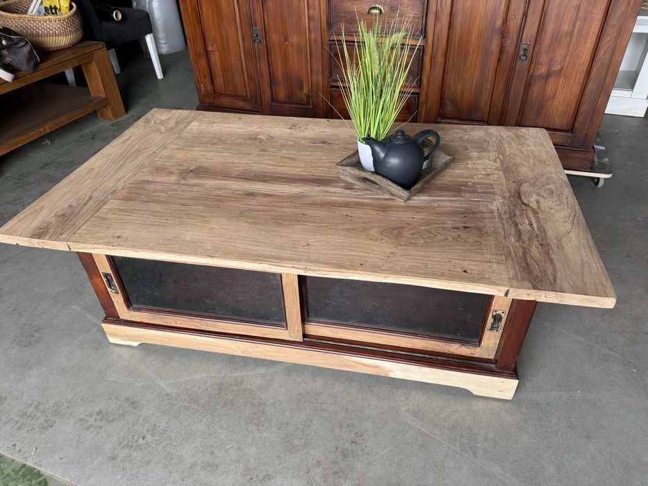 Duża ława stolik kawowy drewniana przesuwne stara retro vintage rustic