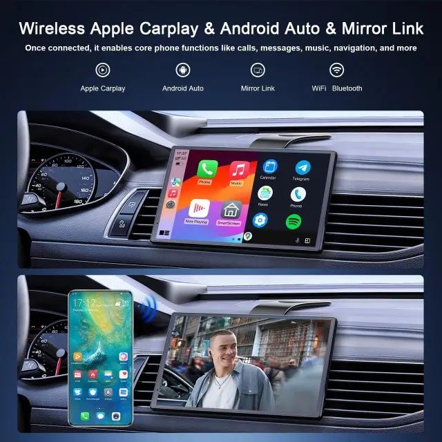 Портативний автомобільний монітор Krunia RC04 Smart Screen з підтримкою бездротових Apple CarPlay та Android Auto, IPS дисплей