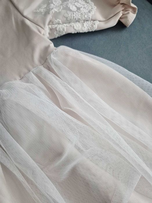 Sukienka do Chrztu Casandra beż i ecru z koronką