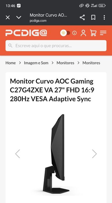 Monitor Curvo AOC Gaming C27G4ZXE VA 27" FHD 16:9 280Hz