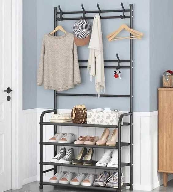 Вішалка стійка для підлоги, металева, додаткова полиця під взуття